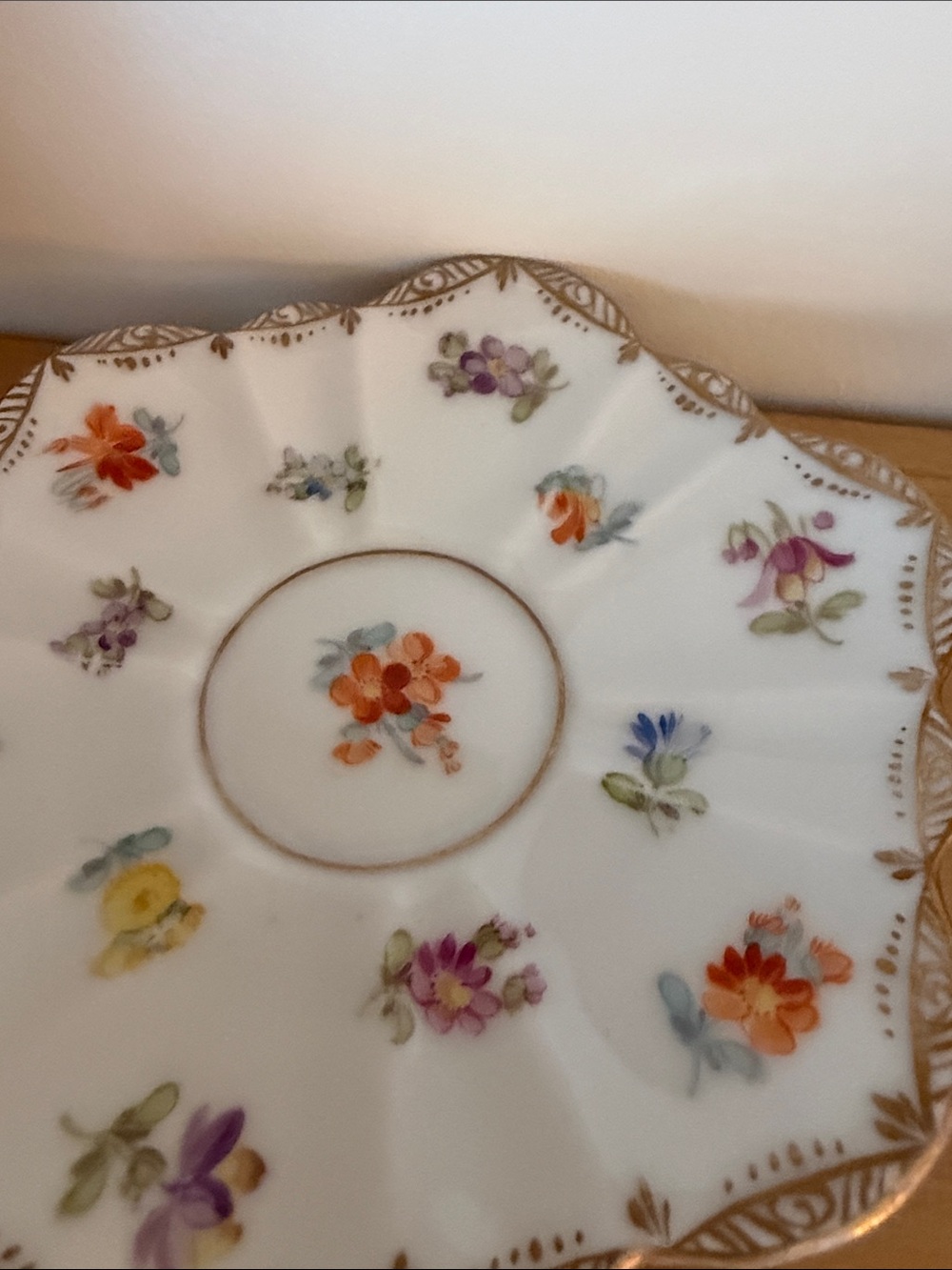 A hand-painted Dresden porcelain floral demitasse cup and saucer set - Picture 4 of 5